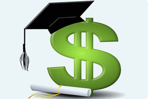Graphic of a US
              dollar sign with a graduation hat and scroll.